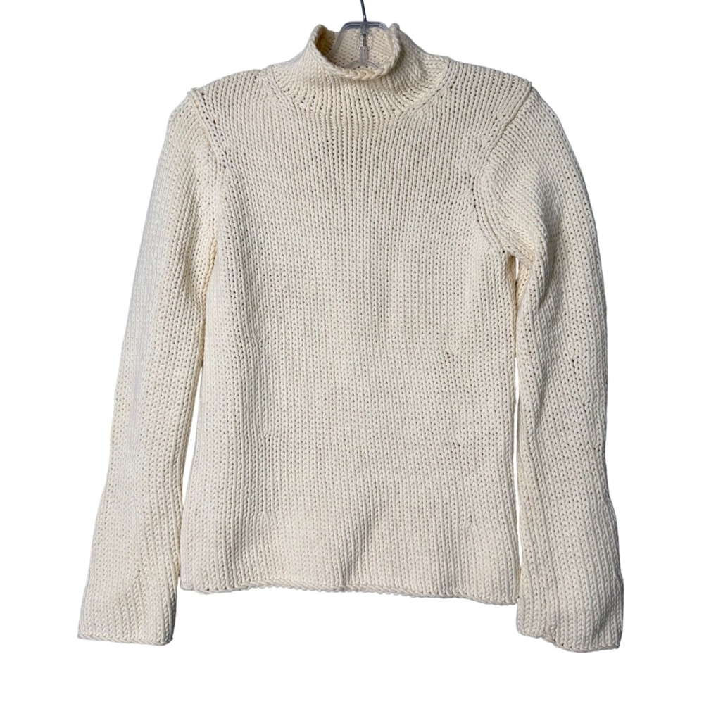 New Vintage Gap Chunky Knit Sweater Women S Cream Turtleneck Preppy Cotton Blend